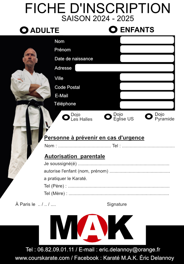 Inscription cours Karaté saison 2024 - 2025